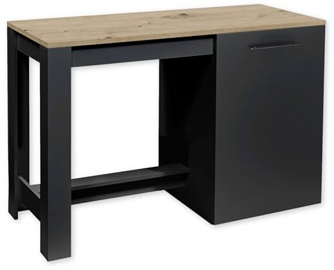 Stella Trading ADON Moderna Independiente Mate, Aspecto Artesano-Espaciosa Isla de Cocina con encimera, Madera de ingeniería, Negro Black Artisan Roble, 138 x 91 x 56 cm