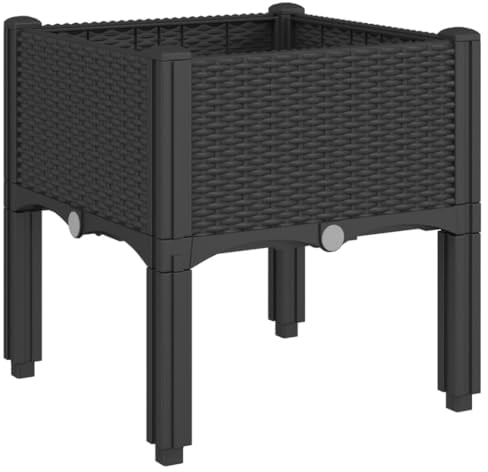 vidaXL Garden Planter w/Legs - Outdoor Elevated Flower Pot Box in Rattan-Look, Durable PP, Easy Drainage, Black, 40x40x42cm