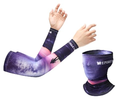 JPXWD UV-Schutz-Armstulpen, 2 Paar, UV-Schutz, kühlende Armstulpen für Damen und Herren, Sonnenschutzhandschuhe zum Abdecken der Arme zum Radfahren, Fahren, Outdoor-Sport, Golf, Wandern, Lila Space