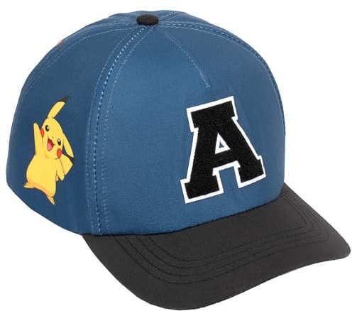 Pokemon personalisierte Baseballkappe für Jungen, bestickter Buchstabe, verstellbare Snapback-Kindermütze, 100% UV-Schutz (DE/NL/SE/PL, Alphanumerisch, Einheitsgröße, Dunkelblau)