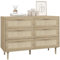 HOMCOM Cassettiera 6 Cassetti in Stile Bohemien per Soggiorno, Cassettiera Camera da Letto Boho in Legno e Rattan, 110x40x75 cm, color Legno