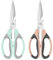 Vutyvve Tijeras de cocina, cuchillas de acero inoxidable, agarre suave, juego de tijeras de cocina multifuncionales, color rosa, gris, azul y gris, juego de 2