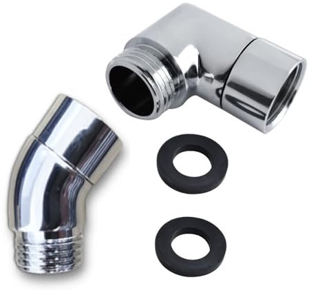 Oiieco Winkelstück für Handbrause set, 1 Handbrause Adapter 90 Grad, 1 Handbrause Adapter 135 Grad mit Unterlegscheiben Adapter 1/2 Zoll für Handbrause Duschfilteranschluss (Silber)