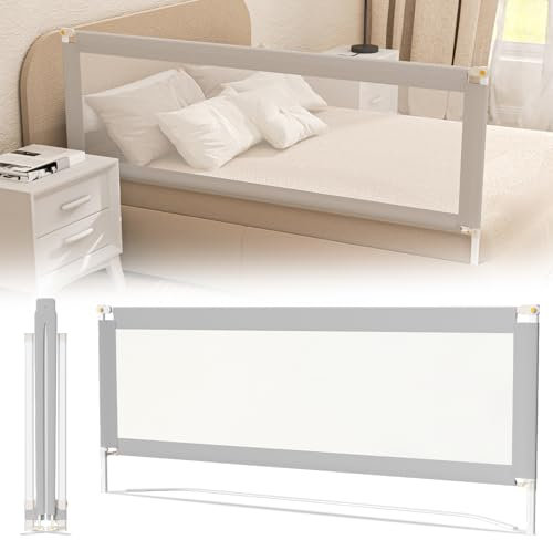 Daromigo 200 cm Bettgitter, Bettgitter Rausfallschutz Klappbar, Bettschutzgitter Höhenverstellbar 68-95cm, Babybettgitter Kinderbettgitter für Elternbetten Kinderbetten boxspringbett