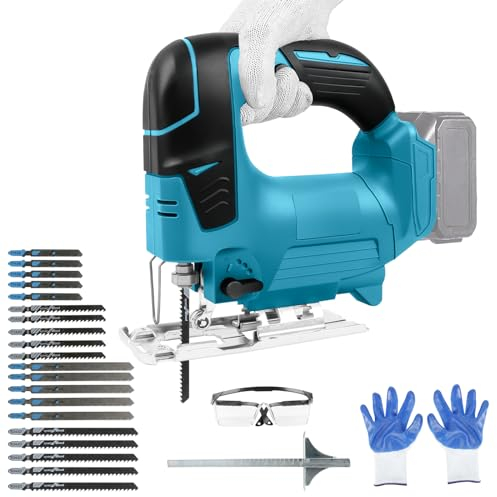 Cordless Jigsaw Compatible with Makita 18V Battery, Electric Jig Saw with 4 Orbital Settings & Tool Free Blade Change, 45°Bevel Adjustment, 20pcs Jigsaw Blades, Ideal for Wood Plastic Metal