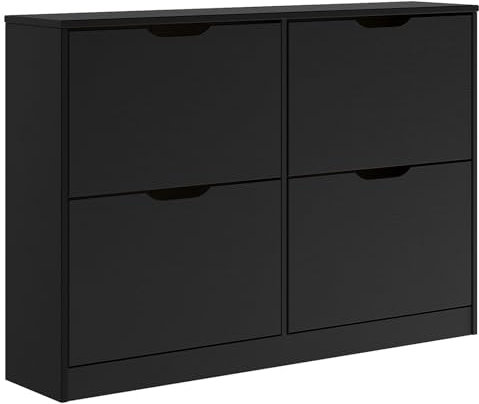 IDIMEX Schuhschrank BASIL schwarz - moderner Schuhkipper mit 4 Klappen, praktische Schuhkommode aus Kiefer