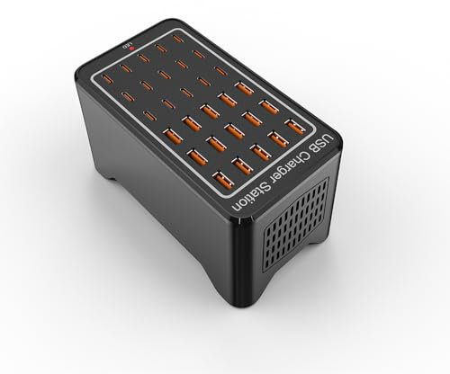 Haioulun 150W Charger Block, 30 Port Multiple Charging Station, Desktop USB Wall Charger, Compatible with iPhone, iPad, Tablets, Smartphones (15×USB-C + 15×USB-A)