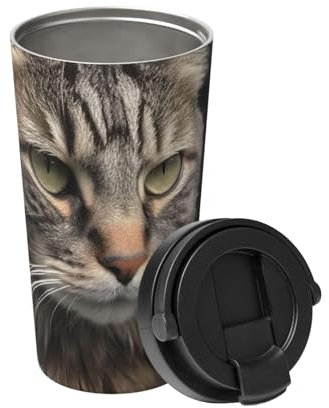 Insulated Coffee Mug with Lid Stainless Steel Tumbler Cat smashes glass in car Travel Mug Vacuum Insulated Tumblers for Travel Double-Wall Coffee Cup for Office Coffee Tumbler Cup for Keep Hot/Ice