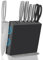 Set di coltelli da cucina con ceppo, set di coltelli da chef da 7 pezzi con ceppo magnetico in legno di caucciù nero, set di ceppo per coltelli in acciaio inossidabile con manici cavi e rinforzo