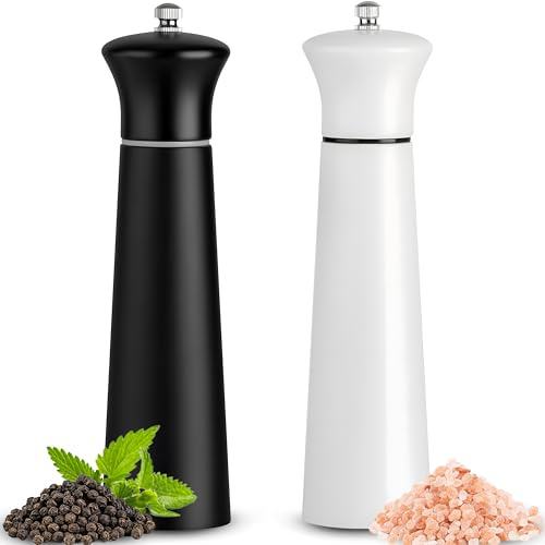 Retoo Set 2er Salz und Pfeffermühle Set Holz Gewürzmühlen für Getrocknete Gewürze & Kräuter Chilimühle Hohe Manuell Salt and Pepper Grinder für Meer-salz Chili Weiß und Schwarz