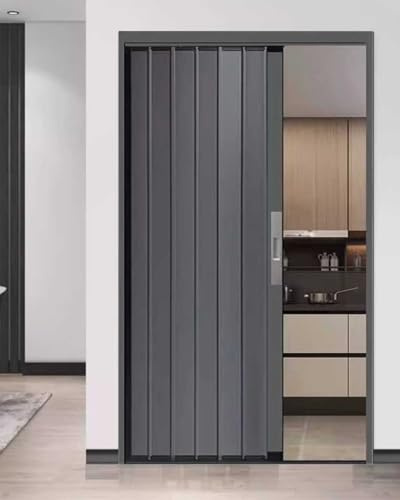 Concertina Door Interior Folding Door with Lock and Key, Metal Retractable Sliding Door Gate, Home Bedroom Accordion Door Screen, Kitchen Privacy Door with Hardware(Style 4,75x80in (190.5x203cm))