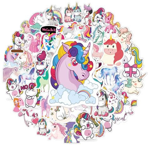 Ranlufly 50 Pcs Sticker Set, Einhorn Aufkleber Kinder, Wasserfest Stickers für Mädchen Jungen Koffer Skateboard Laptop Kühlschrank Fahrräder DIY Scrapbooking Spielzeug Deko Kindergeburtstag