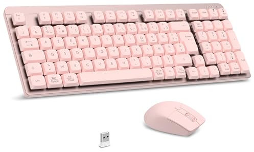 LeadsaiL Clavier Souris Mécanique sans Fil, FA98 Low Profile Ensemble Clavier et Souris avec Interrupteur Rouge, Français AZERTY, Connexion 2.4Ghz, 98 Touches for Windows MacOS Computer PC-Rose