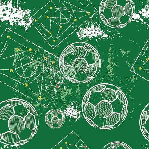 ReWallpaper Tapete Schlafzimmer Grün Wandtapete Fußball 44.5CMx7M Möbelfolie Kinderzimmer Junge Klebetapete Grün Muster Fußball Tapete für Badezimmer Wasserfest Flur Dekorfolie Kinder