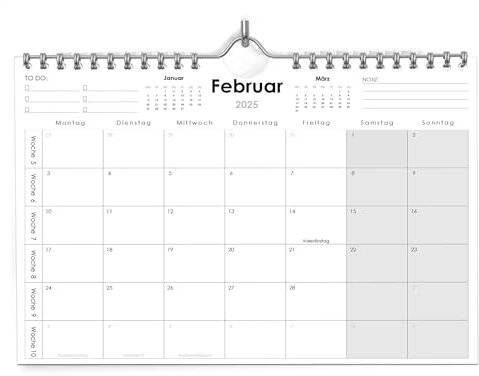 Huurdies® Wandkalender – 22 Monate im Voraus – A3+ – Mit Wochennummern und deutschen Feiertagen – Spiralbindung – Platz für Notizen – Hochwertiges Papier