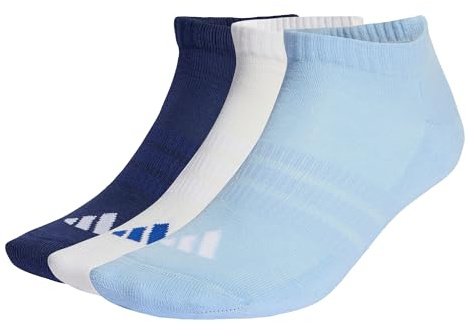 adidas Unisex CUSHIONED ESSENTIALS LOW CUT SOCKS 3 PAIR PACK, dark blue/white/glow blue, 40-42