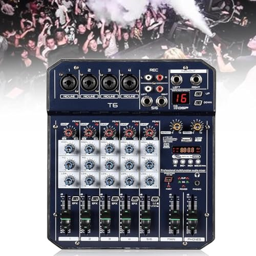 HGOuhK Equalizzatore Grafico Mixer Audio a 6 canali, Console con Scheda Audio, connessione Wireless Bluetooth, interfaccia Controller 16DSP