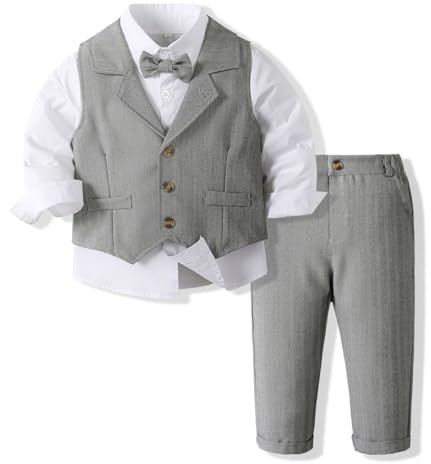 Yaopelky Baby pojke formell kostym set småbarn gentleman outfit väst kostymer med fluga klänning skjorta byxa pojkar bröllopskläder