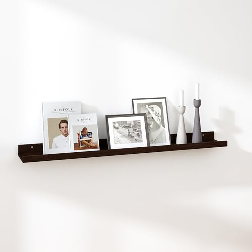 RICHER HOUSE Wandregal Walnuss,120x13 cm,Schweberegal aus MDF Holz,1er Set | Bilderleiste, Wandboard, Regal Wand für Fotorahmen und Dekos, Wohnzimmer, Kinderzimmer, Schlafzimmer, Küche, Badezimmerwand