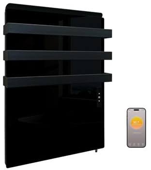 byecold 730W Bathroom Infrared Towel Warmer with thermostat, Heated Towel Rack Wall Mounted with app Control, Touchscreen Bath Towel Dryer -Black