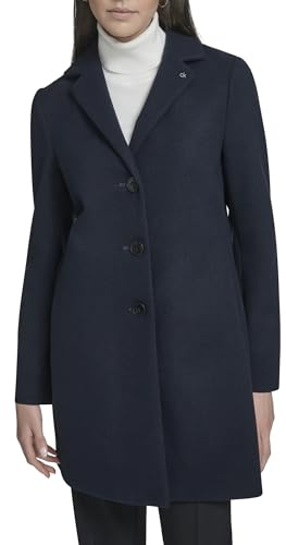 Calvin Klein Damen Classic Faux Wool Overcoat – Long Button Front Winter Jacket Erbsenmantel (1er Pack)