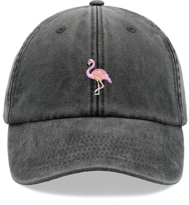 Flamingo Baseballkappe Vintage Washed Unisex Dad Hat Low Profile Verstellbar, Schwarz , Einheitsgröße