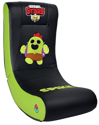 Subsonic – Fauteuil à Bascule Gaming Brawl Stars Spike – Rocking Chair Ergonomique sous Licence Officielle – Similicuir Noir et Vert avec Broderies – Pouf Gamer de Salon ou Chambre