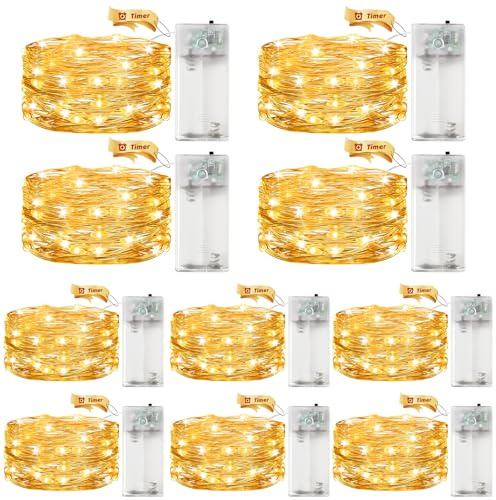 ALEGRE 10 pezzi di luci a LED alimentate a batteria con timer, 3 m, 30 LED, filo di rame micro, ghirlanda luminosa con timer, bianco caldo, alimentata a batteria, per Natale, Capodanno, decorazione