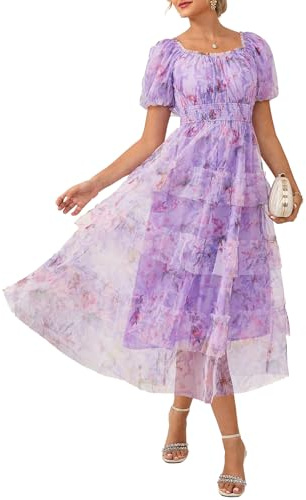 GRACE KARIN A-Linie Sommerkleid Damen Blumen Kleid Hochzeitsgast Elegante