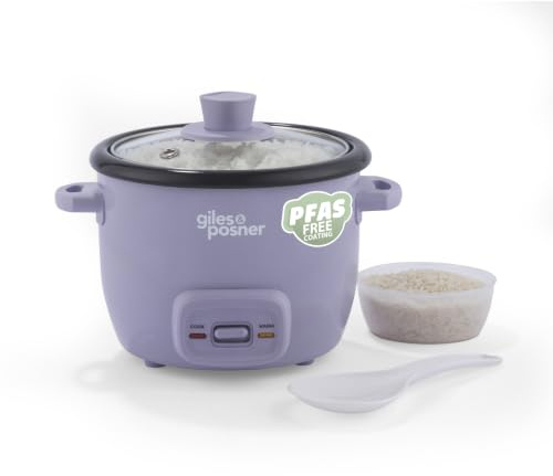 Giles & Posner Sorbet Matt Rice Cooker 0.4L, 250W, Purple | Automatic Cook And Keep Warm, PFAS-Free Non-Stick Inner Pot, Glass Lid, Includes Measuring Cup And Rice Spoon, 1–2 Servings