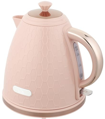HOMCOM Elektrischer Wasserkocher 1,7L Schnellkochfunktion 2,2kW Rosa | Kabellos, Herausnehmbarer Anti-Kalk-Filter, Auto-Abschaltung, 360° Drehbasis, BPA-frei
