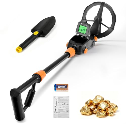 Metalldetektor für Kinder, IP68 wasserdichte und Leichte Metalldetektoren mit LCD und Schallanzeige, Hohe Empfindlichkeit Kinder Metalldetektor mit Schaufel für Schatzsuche (Schwarz)