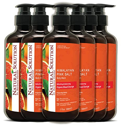 Natural Solution Body Wash, Organic Blood Orange, Himalayan Pink Salt, Refreshing & Balancing, By Dr.Barbara Hendel, 17 oz (6-Pack)