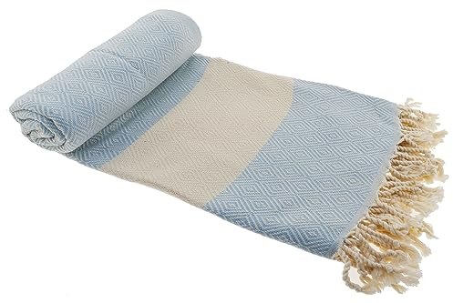 Stefano Ferrante ELMAS Hamamtuch Saunatuch Pestemal Fouta Strandtuch Badetuch Handtuch Baumwolle Backpacker 100x180 cm (Babyblau)