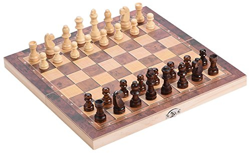 Dilwe Tablero de ajedrez de Viaje de Madera, 3 en 1 Tablero de ajedrez Plegable de Calidad con Piezas de ajedrez cómodas para Juegos de ajedrez al Aire Libre(29 * 29cm)