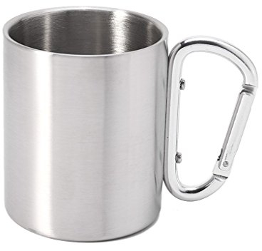 Mentin 220 ml Edelstahl Tasse Camping Reisen Außen Tasse Doppel Wand Becher mit Karabiner Haken Griff
