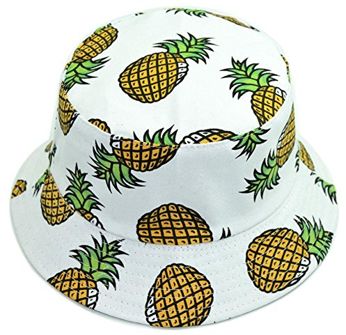 Hustar Unisex Obstmuster Sonnenhut Eimer Hut Uv Schutz Mütze Dual Use Sommer Strandhut Weiß Ananas