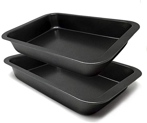 MGE - Set di 2 Teglie da Forno Rettangolari in Acciaio - Teglia Lasagna, Rostiera, Stampo per Forno - Vassoio Carne