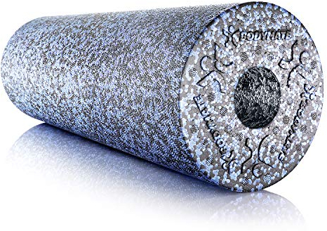 BODYMATE Faszienrolle Extra-Hart, Trainingsrolle zur Eigenmassage, für aktive Sportler, Ganzkörper-Massagegerät, inkl. eBook, 45 x 15 cm (L x Ø), in Grau-Blau/Schwarz