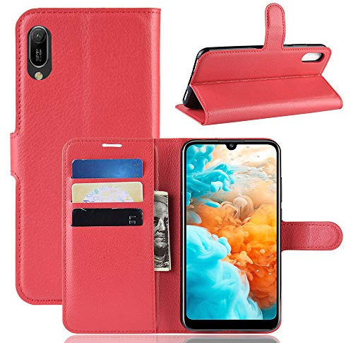 Fertuo Cover Huawei Y6 2019, Custodia Portafoglio Cover a Libro in Pelle Flip Case con Silicone Bumper, Fibbia Magnetica, Porta Carte, Kickstand, per Huawei Y6 2019 Smartphone, Rosso