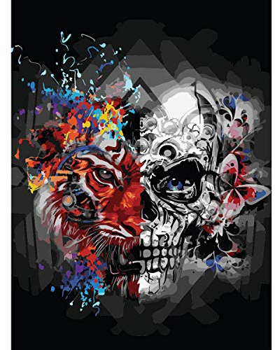 WACYDSD Malen Nach Zahlen Erwachsene -Tiger and Skull - DIY Handgemalt Ölgemälde Kits auf Leinwand Geschenk für Frauen Mama Tochter Weihnachten Geburtstag Home Haus Deko - Rahmenlos 40 * 50 cm