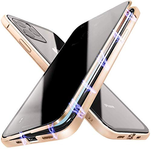 Anti-peep Magnetic Case for iPhone 11 Pro Max cover Magnetic Adsorption Metal Frame Cover Privacy Double Sided Tempered Glass Screen Protector 360 Degrees Protection Case Anti-Spy Cover,Gold