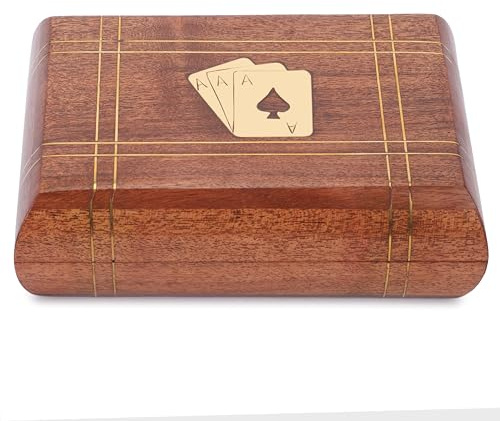Ajuny Scatola Porta Carte da Gioco Decorativa in Legno Realizzata a Mano con Doppio Mazzo Organizer con 2 Set di Carte da Gioco Regalo di Inaugurazione Della Casa per Anniversario