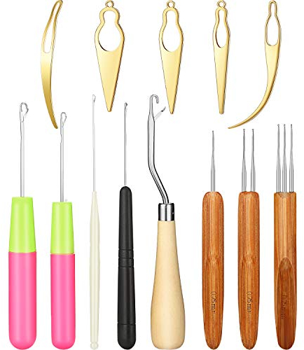 13 Stück Dreadlocks Werkzeug Set Enthält 5 Stück Verriegeln Haken Häkelnadel, 3 Stück Dreadlocks Häkelnadel und 5 Stück Verriegeln Haar Verlängerungen Werkzeug für Locs, Sisterlocks, Easyloc Haar
