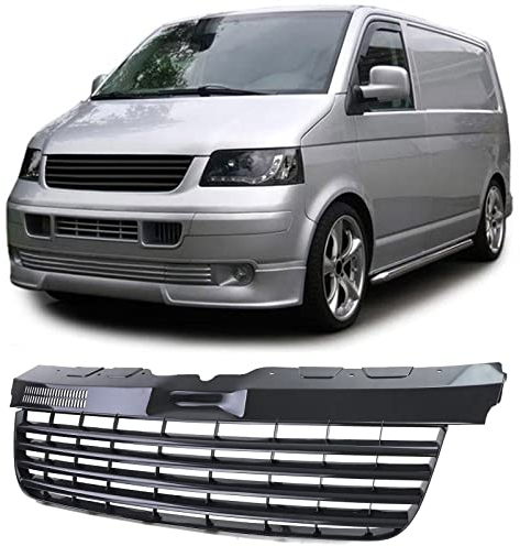 Kühlergrill ohne Emblem Schwarz Glanz passend für VW Bus T5 03-09 Transporter