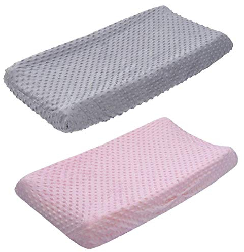FAMKIT Wickelauflagenbezug, ultraweich, Minky-Punkte, Plüsch-Wickeltischbezüge, atmungsaktiv, Wickeltischdecke für Babys, Jungen und Mädchen, 2 Stück