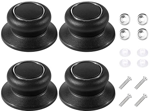 4 pomos de repuesto para tapa de olla, cacerola de silicona de vidrio, cacerola y hervidor de agua, mango de repuesto universal, color negro