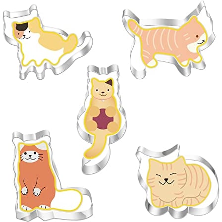 Keksausstecher Ausstechform Katze Plätzchenausstecher Ausstechform Tier Kätzchen Katze Keks Set Edelstahl Ausstechformen Backen Fondant Cookie Keks zum Backen Fondant Katzenform 5 Stück