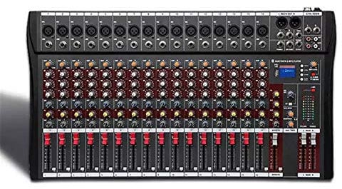 Studio Mixing Desks, 6/8/12/16 Channels Compact Audio Mixer Bluetooth USB DJ Sound Mixing Console 48V Monitor Amplifier,16 way