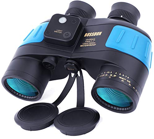 10X50 Wasserdichtes Beschlagfreies Militär-Marine-Fernglas mit Entfernungsmesser und Kompass für Navigation, Bootfahren, Angeln, Wassersport, Jagd und Mehr